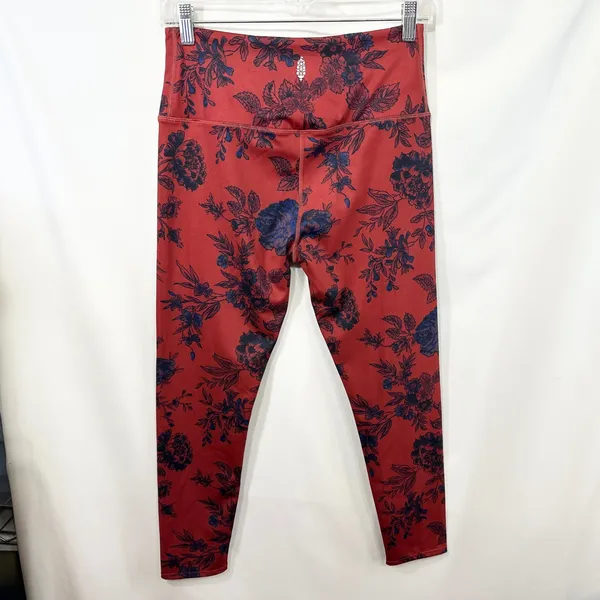 Free People Movement Medium Leggings‎ Red Blue Floral Rose High Rise Boho 1742 - Image 7