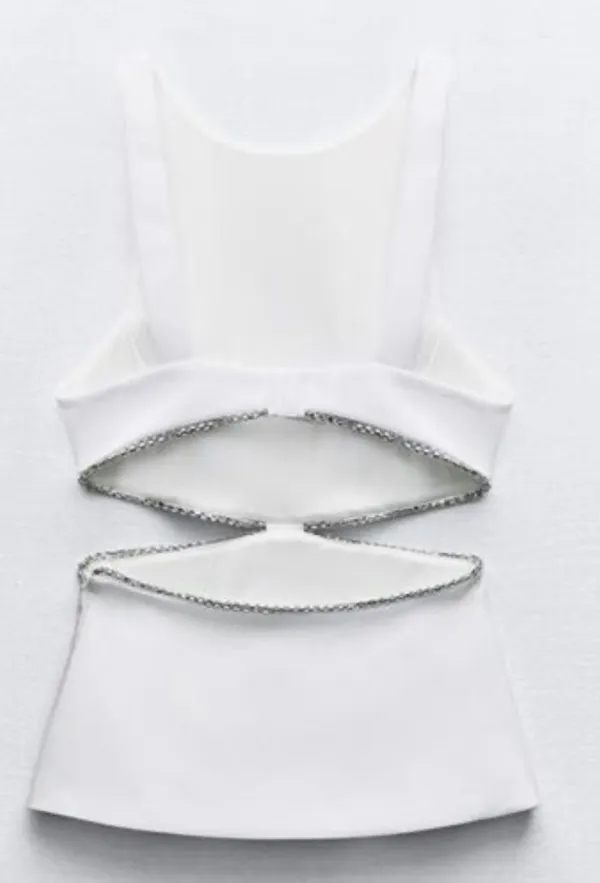 ZARA NWT viral TIK TOK White Jeweled Rhinestone Embellished Cutout Top XL - Image 4