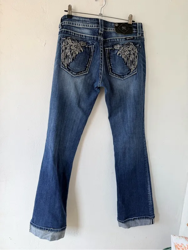 Y2k Miss Me Dark Blue denim cowgirl embellished Bootcut boho Jeans - Image 5