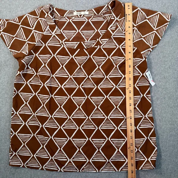 Old Navy Women's Large Brown White Geometric Pattern Short Sleeve Blouse Top - Image 6