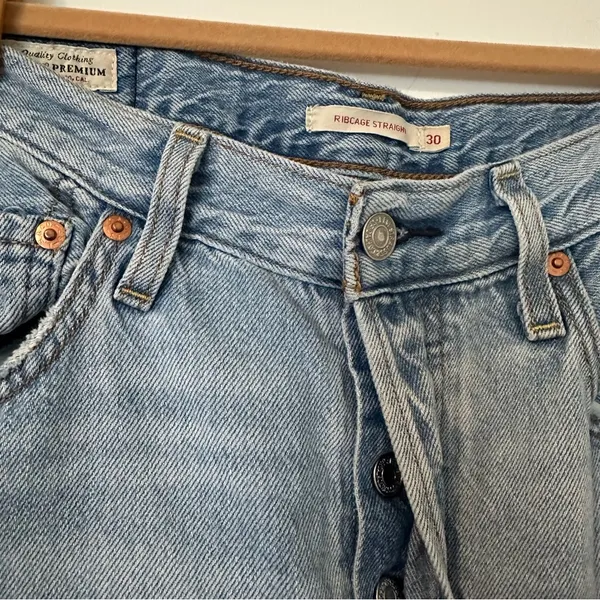 Levi’s Ribcage Straight Jeans Button Fly Womens 30 Blue - Image 3