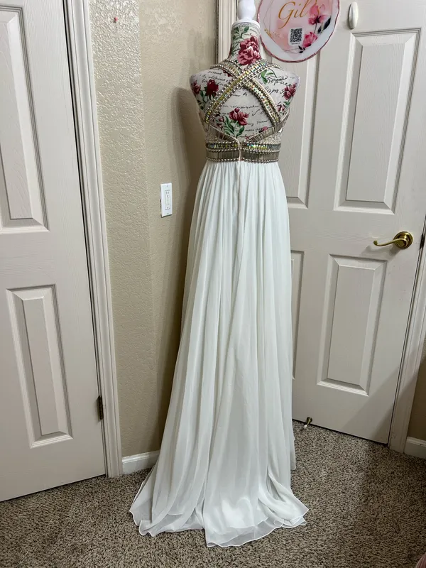Terani Couture White Maxi Gown with Silver Embellished Bodice size 6 - Image 3