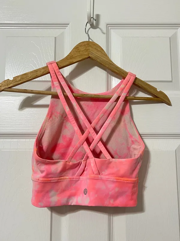 Lululemon Energy Bra High Neck Long Line Shibori Orange Tie Dye Size 4 - Image 4