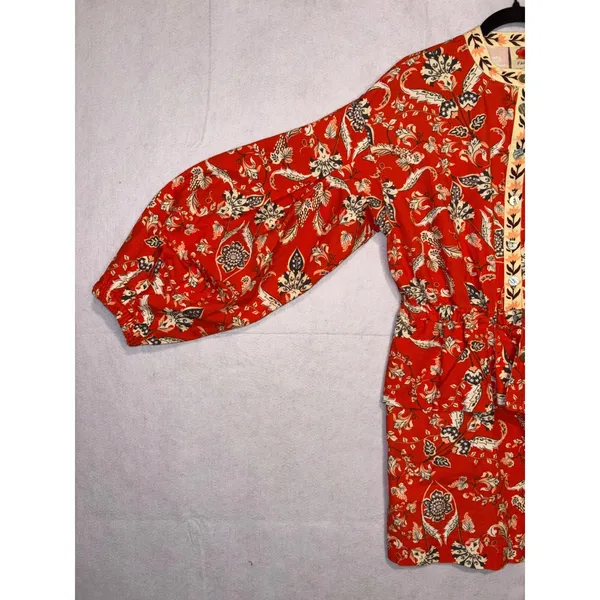 Farm Rio Anthropologie Long Sleeve Romper Red Orange Floral Cotton $228 NWT - Image 7