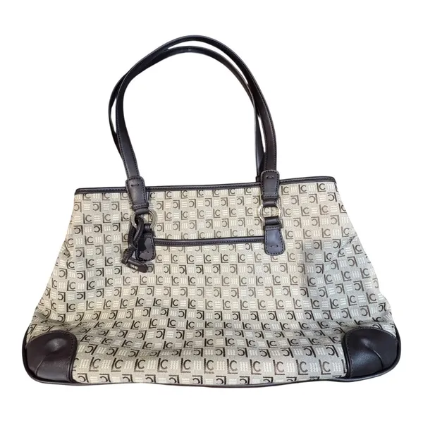 Liz Claiborne Tote Bag Womens Large‎ Beige Brown Monogram Jacquard Satchel Purse - Image 6