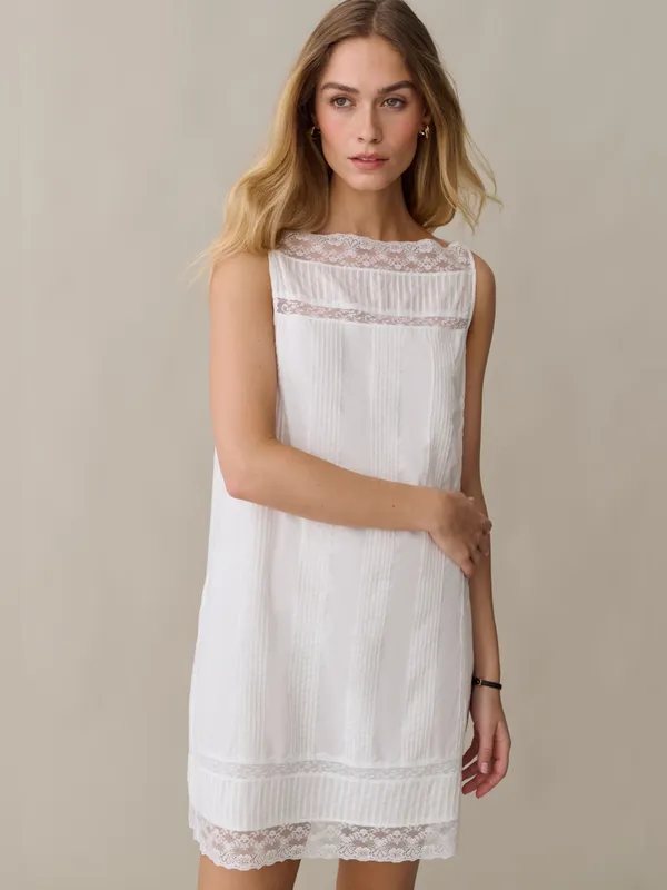 Sorella Size S Lyla White Cotton Lace Trim Mini Dress Few Moda - Image 2