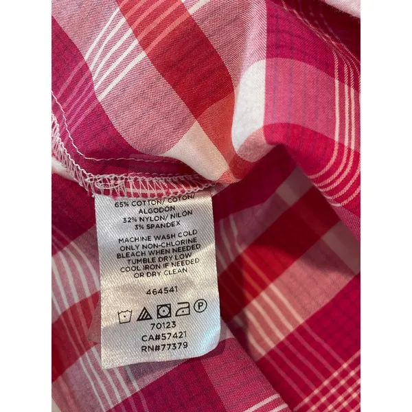Ann Taylor Top Pink Orange White Plaid Loose Fit Size L - Image 6