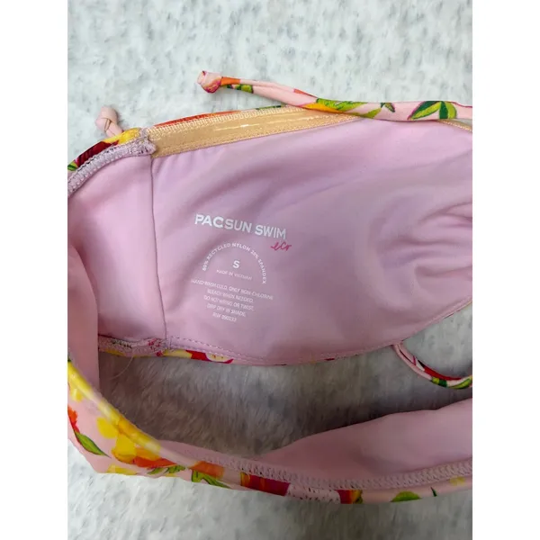 PacSun Swim Eco Pink Tropical Fruit Print Bandeau Bikini Top Small NWT 0385-066‎ - Image 5