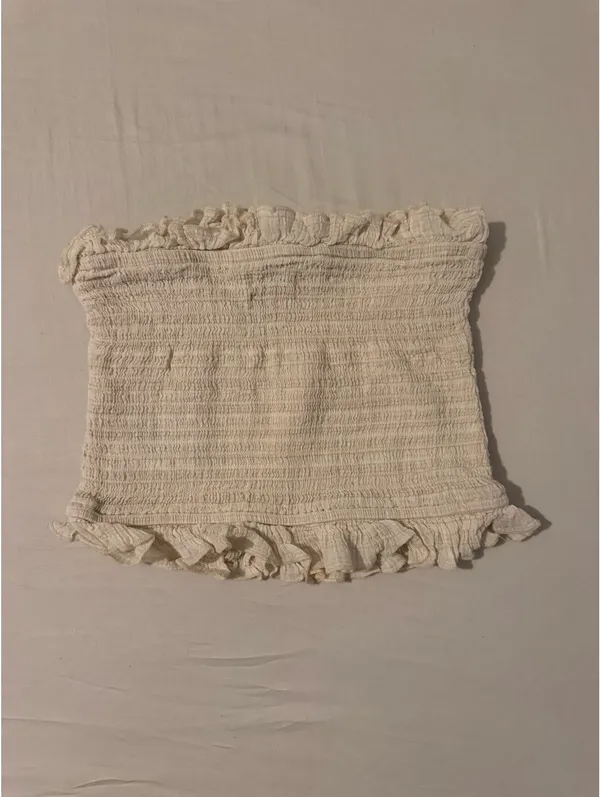 Urban Outfitters Smocked Cream Tube Top with Ruffle Detail - Image 4