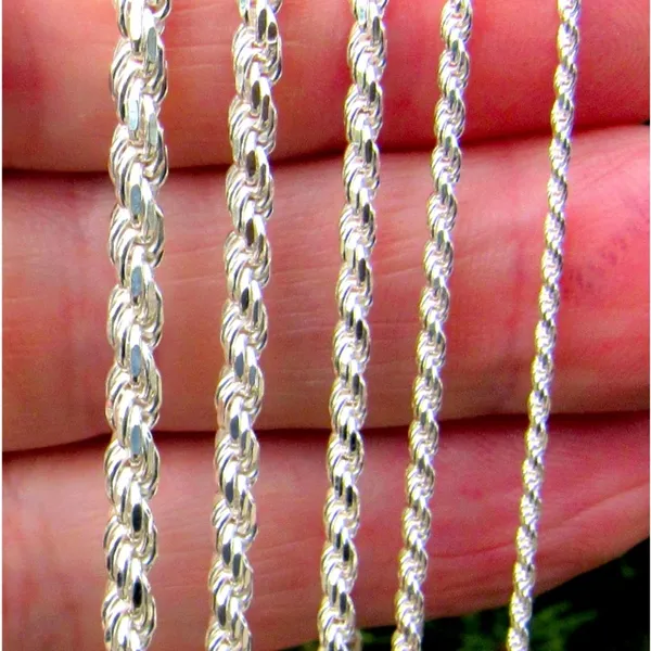 Sterling Silver Italian Rope Chain Necklace, Diamond‎ Cut, Made in Italy - Image 2
