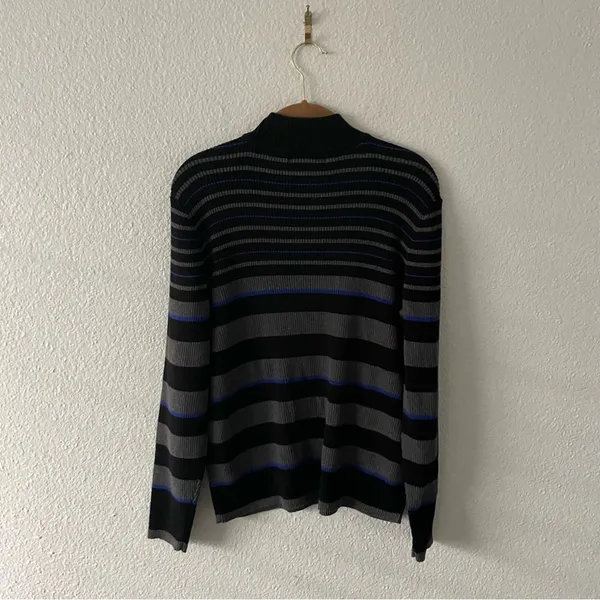 Karen Scott Charcoal Grey & Blue Stripe Mock Neck Sweater 100% cotton - Image 6