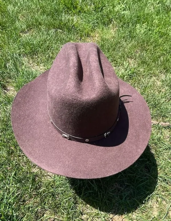 Brown Wool Western Fedora Cowboy Hat with Studded Belt - Image 2
