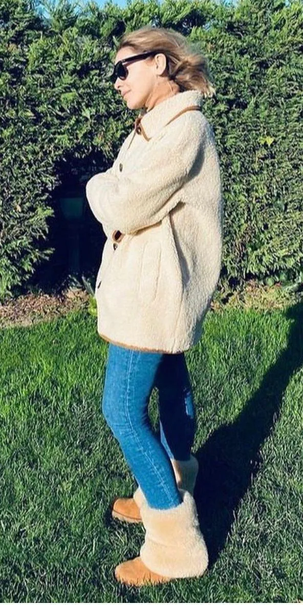 ZARA Tan Brown Cream Sherpa Suede Leather Button Down Coat Jacket - Image 5