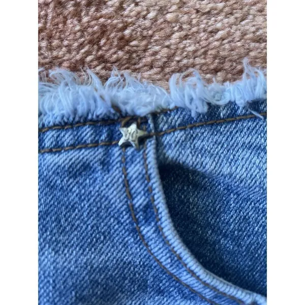 Y2K Bubblegum denim mini skirt raw hem 90s 2000s blue jean cutoff - Image 6