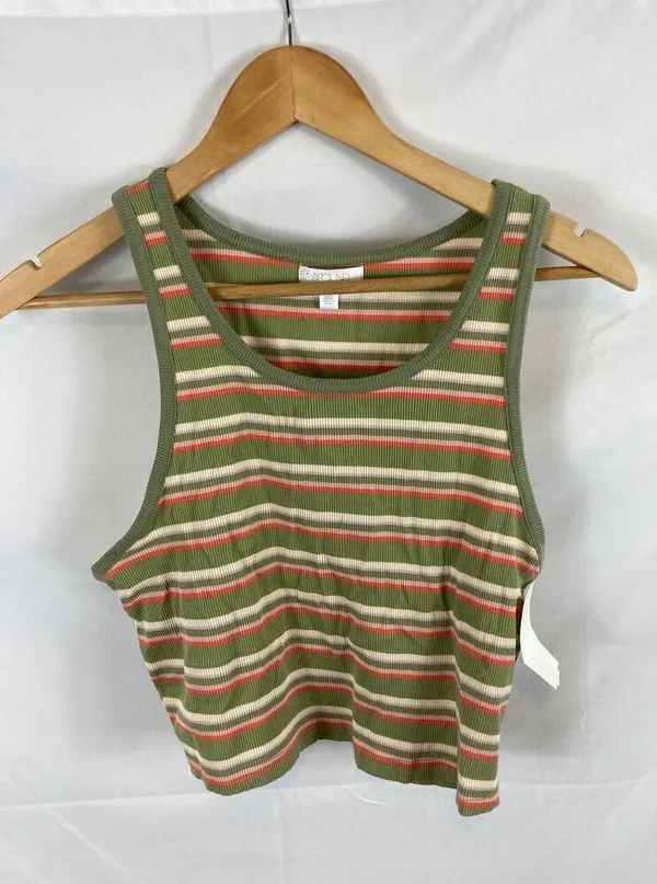 NWT ABOUND Stripe Rib Knit Crop Tank In Green Melissa Stripe size xl - Image 2