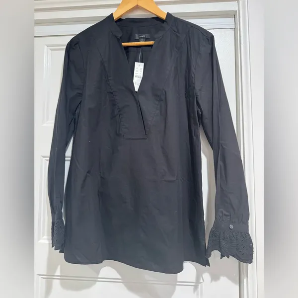 NEW! J.Crew Eyelet Embroidered Long Sleeve V-Neck Cotton Poplin Top - Image 2
