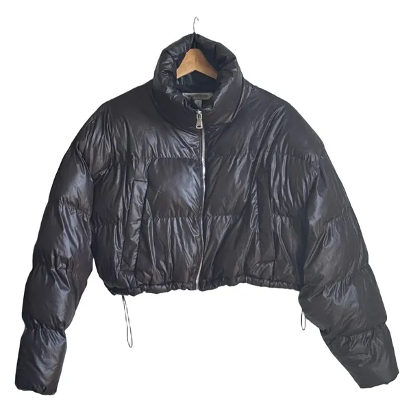 Urban Outfitters Black Cropped Puffer Jacket Quilted Zip Up Small Y2K Sreetwear - Image 3