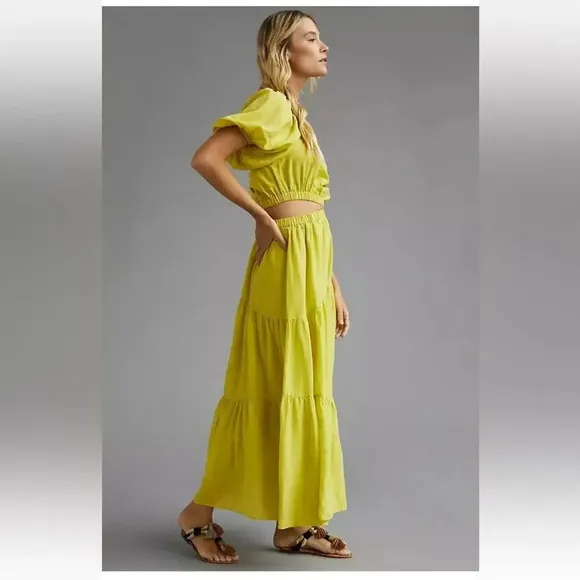 ANTHROPOLOGIE VELVET GRAHAM &‎ SPENCER Christa Maxi Dress Limelight One Shoulder - Image 9