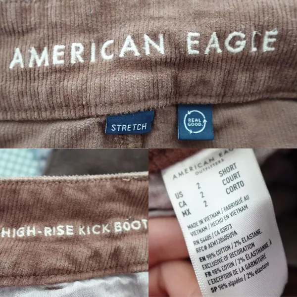 American Eagle Brown Corduroy High Rise Kick Boot Cut Flare Pants Size 2 Short/P - Image 4