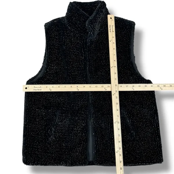 Betsey Johnson Faux‎ Fur Vest Black Metallic Silver Shimmer Large - Image 10