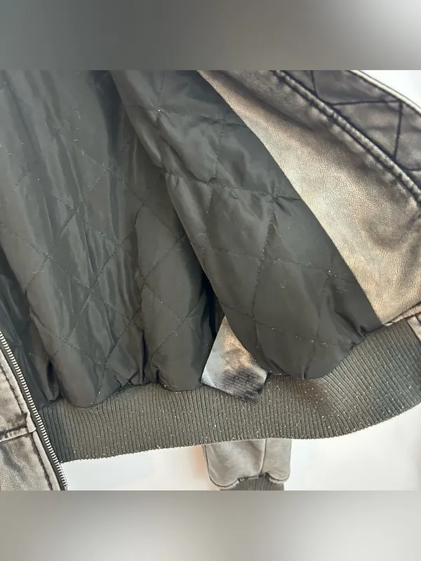 Zara Grey Zip Up Faux Leather Vegan Bomber Jacket Size Medium - Image 12