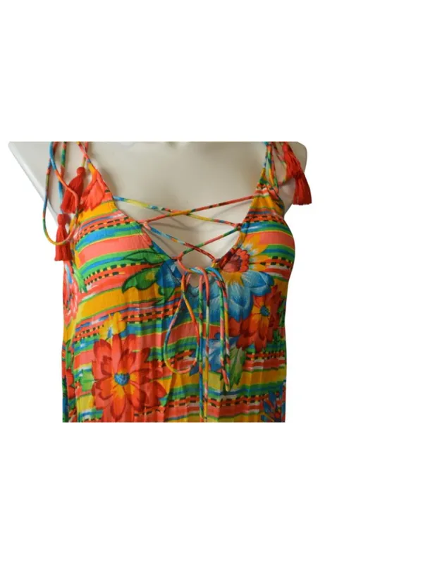 ASOS Floral Stripe Tassel Mini Dress / Cover-Up NWT Women's US 10 NWT - Image 2