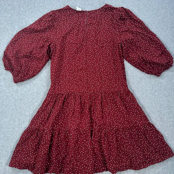 Melrose and Market Polka Dot Dress Women's X-Small Burgundy 3/4 Sleeve Drop Hem - Image 9