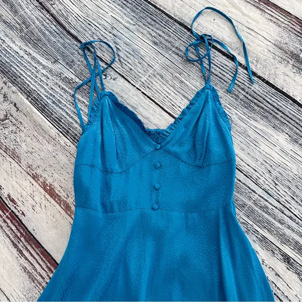 Zara Satin Tie Strap Mini Dress Blue Sleeveless Size Small - Image 4