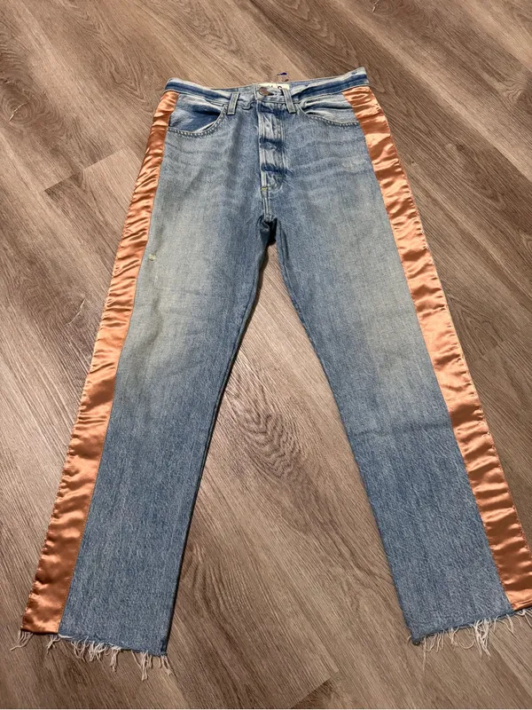AMO Loverboy Indigo Adobe Ribbon Jeans 28 Cotton Raw Hem High Waisted - Image 2