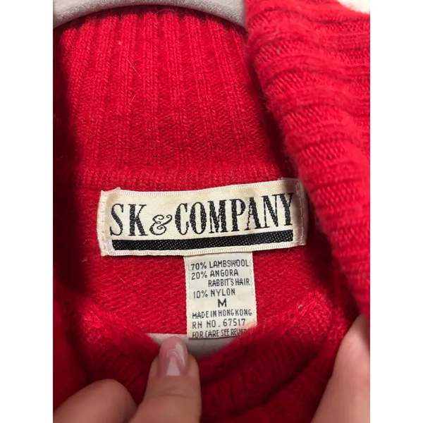 SK & Company Women's Red Angora Wool Cable Knit Turtleneck Sweater M - Image 7