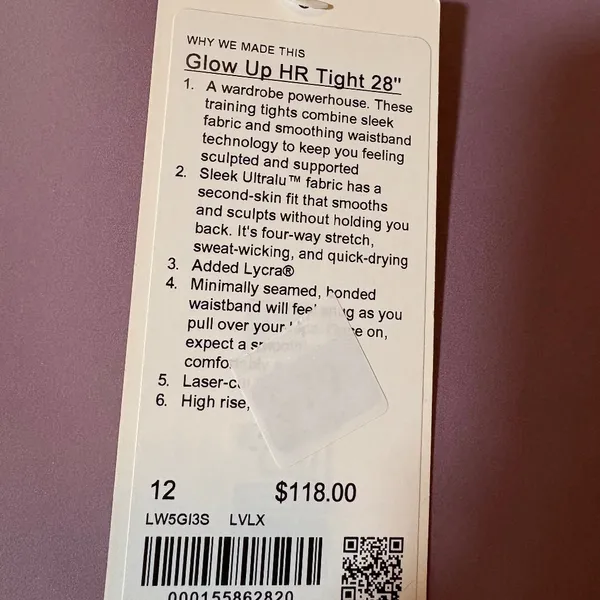 lululemon Glow Up™ Super-High-Rise Tight 28" NWT SZ 12 Color: LVLX - Image 2