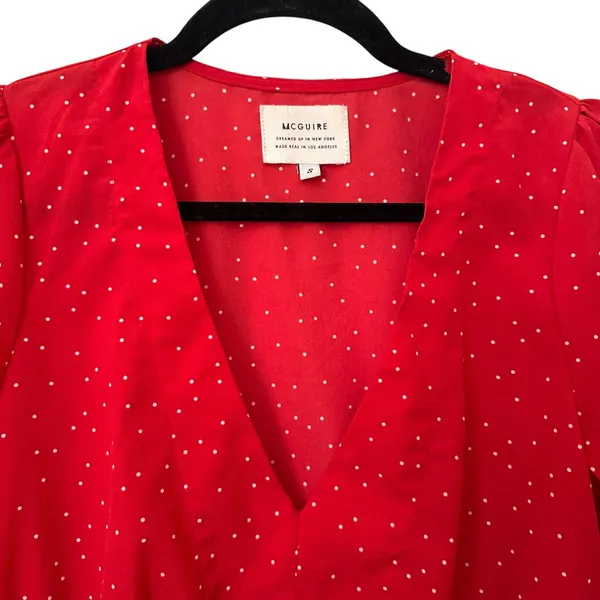 MCGUIRE Polka Dot‎ Peplum Blouse Red Small - Image 3