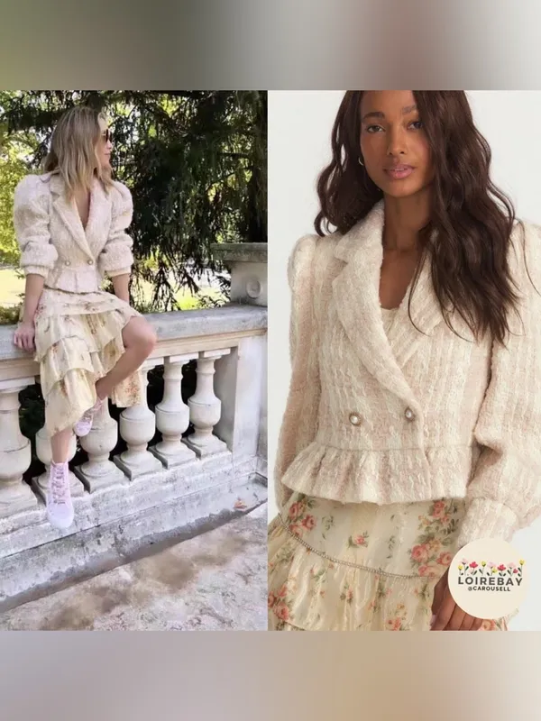 LoveShackFancy Braelyn Crop Jacket Small‎ Cream Bouclé Tweed Peplum Jacket $595 - Image 2