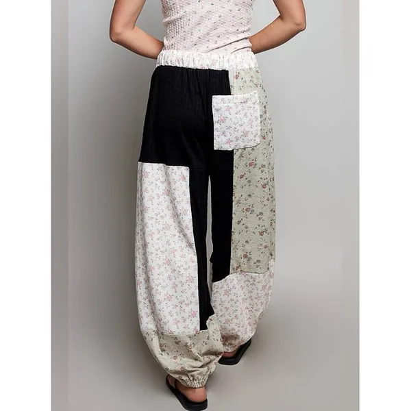 POL Boho Patchwork Balloon Wide Leg Pants, XL, Black Multi Jogger Style - Image 3