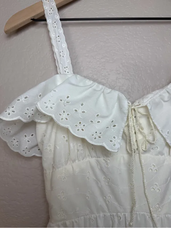Roberta Vintage 70’s White Cotton Eyelet Lace Tiered Maxi Sundress 7 Cottage - Image 13
