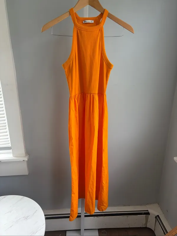Zara Orange Combined Midi Dress Size S - Image 2