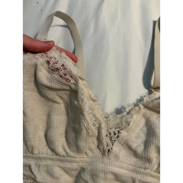 Aerie Bralette Ribbed Lace Cream Eyelash Trim XL Boho Romantic Loungewear - Image 4