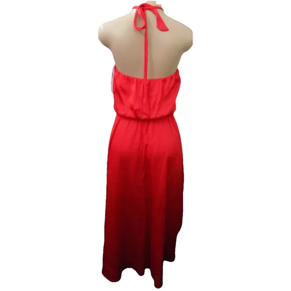 White House Black Market ‎ Paradise Red Hi-Low Blouson Halter Dress Sz: 0 - Image 10