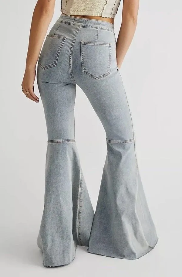 We The Free Just Float On Flare Jeans High Rise Bell Bottom Raw Hem 32x33 hippie - Image 2