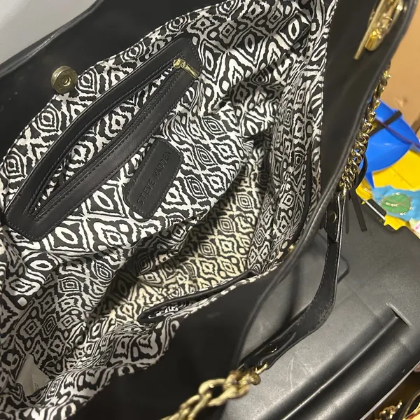 Black Faux Leather Tote Bag with Gold Accents - Image 12