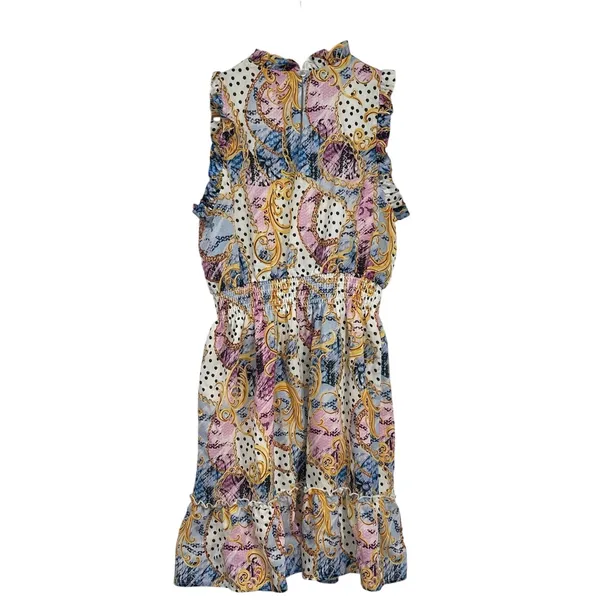 THML High Neck‎ Ruffle Tiered Floral Smocked Polka Dot Dress Size S Cottage - Image 2