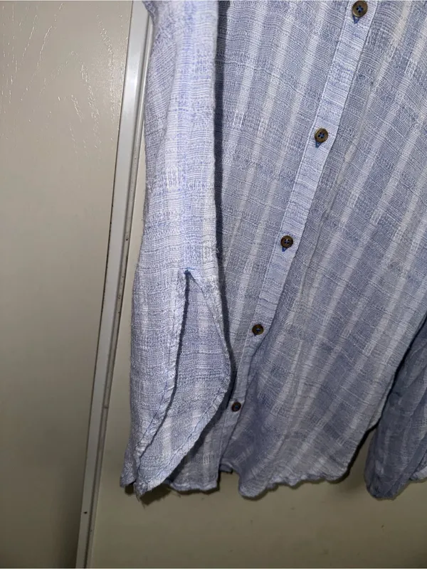 Free People Pale Blue Striped Button-Down Shirt - Image 5