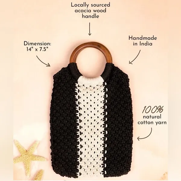 Laude‎ The Label Gabby Black Cream Macrame Bag - Image 5