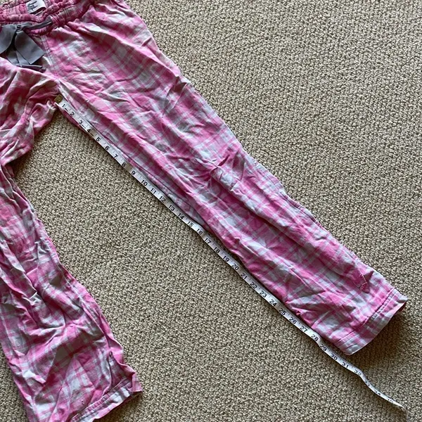 American Eagle Pink Grey Plaid Pajama Pants Women’s Size Small Stretch FLAWS - Image 9