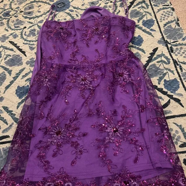 Lucy‎ in the Sky Floral Mesh Dress in Purple L - Image 8