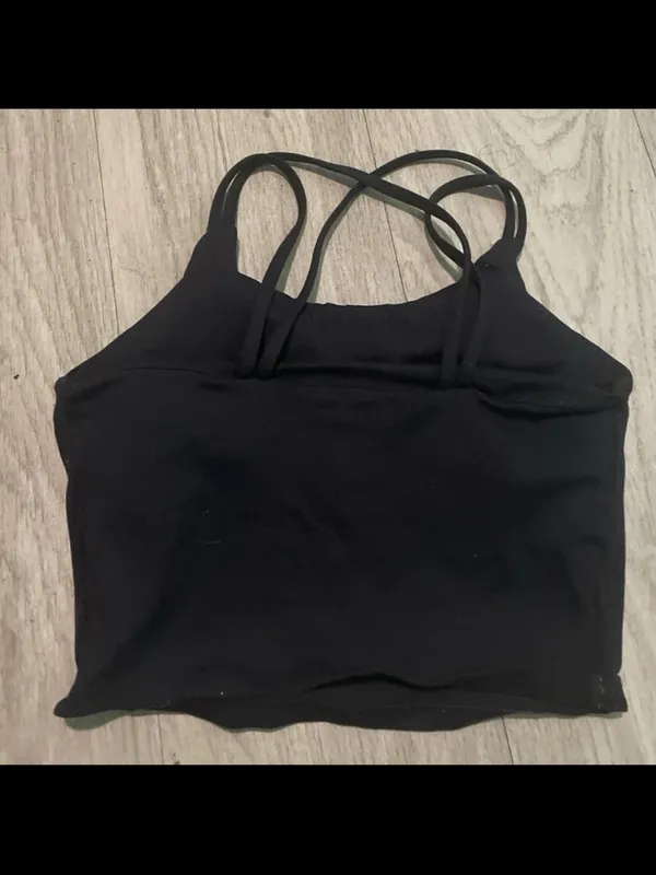 Athletic Black Strappy Crop Tank Top - Image 2