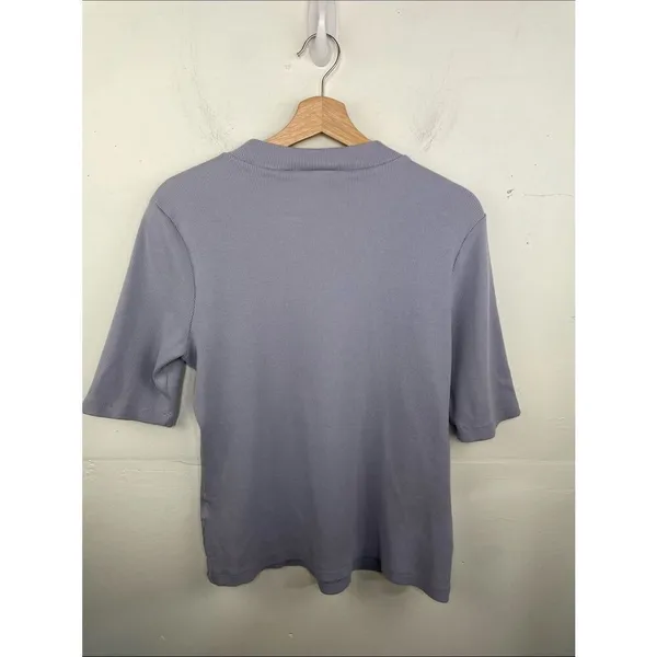 Maeve x Anthropologie Short Sleeve Ribbed Mock Neck Tee Purple Sz Large - Image 6