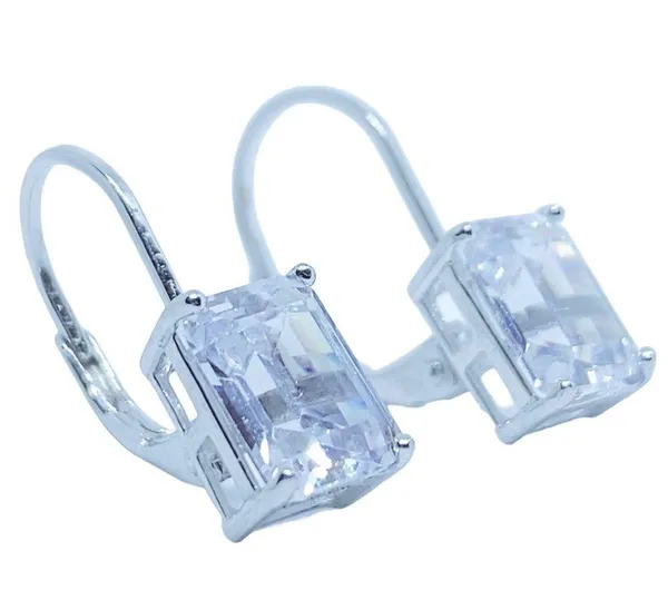 925 Clear CZ Lever Back Sterling Silver Earrings - Image 3