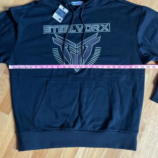 SteelVorx Men’s Black Graphic Pullover Hoodie Size L 100% Cotton - Image 7