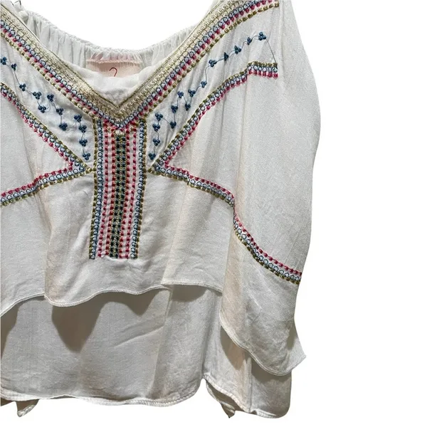 LF Native Rose Boho Tribal Embroidered Layered Blouse Tank Top White Size 10 - Image 4